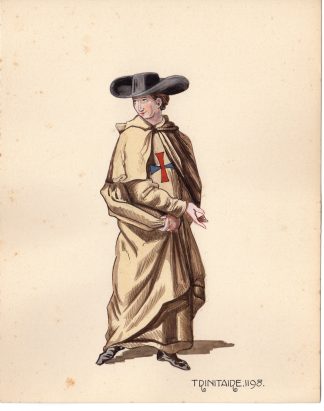 Antique Drawing-RELIGIOUS-COSTUME-TRINITARIANS-MONK-Anonymous-c.1920