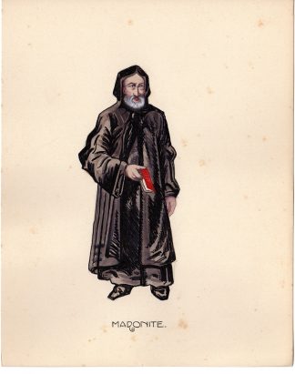 Antique Drawing-RELIGIOUS-COSTUME-MARONITES-MONK-Anonymous-c.1920