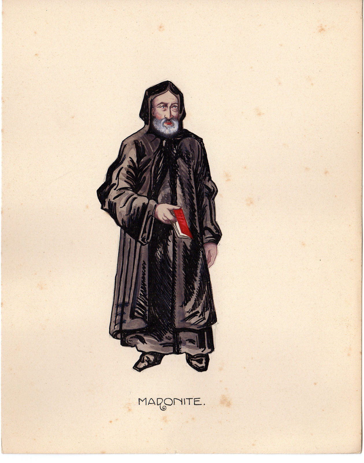 , Antique Drawing-RELIGIOUS-COSTUME-MARONITES-MONK-Anonymous-c.1920, Pictura Antique Prints