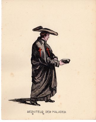 Antique Drawing-RELIGIOUS-COSTUME-SERVANT OF THE SICK-MONK-Anonymous-c.1920