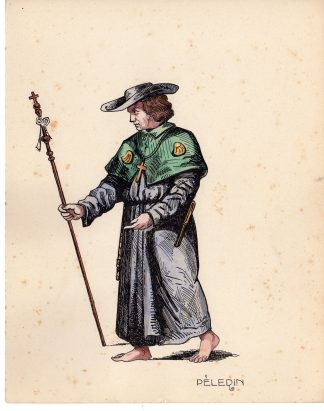 Antique Drawing-RELIGIOUS-COSTUME-PILGRIM-MONK-Anonymous-c.1920