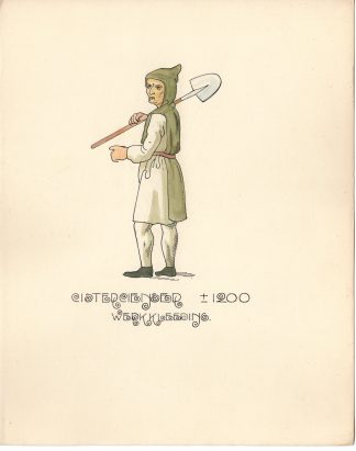Antique Drawing-COSTUME-CISTERIANS-WORKING CLOTHES-MONK-Anonymous-c.1920