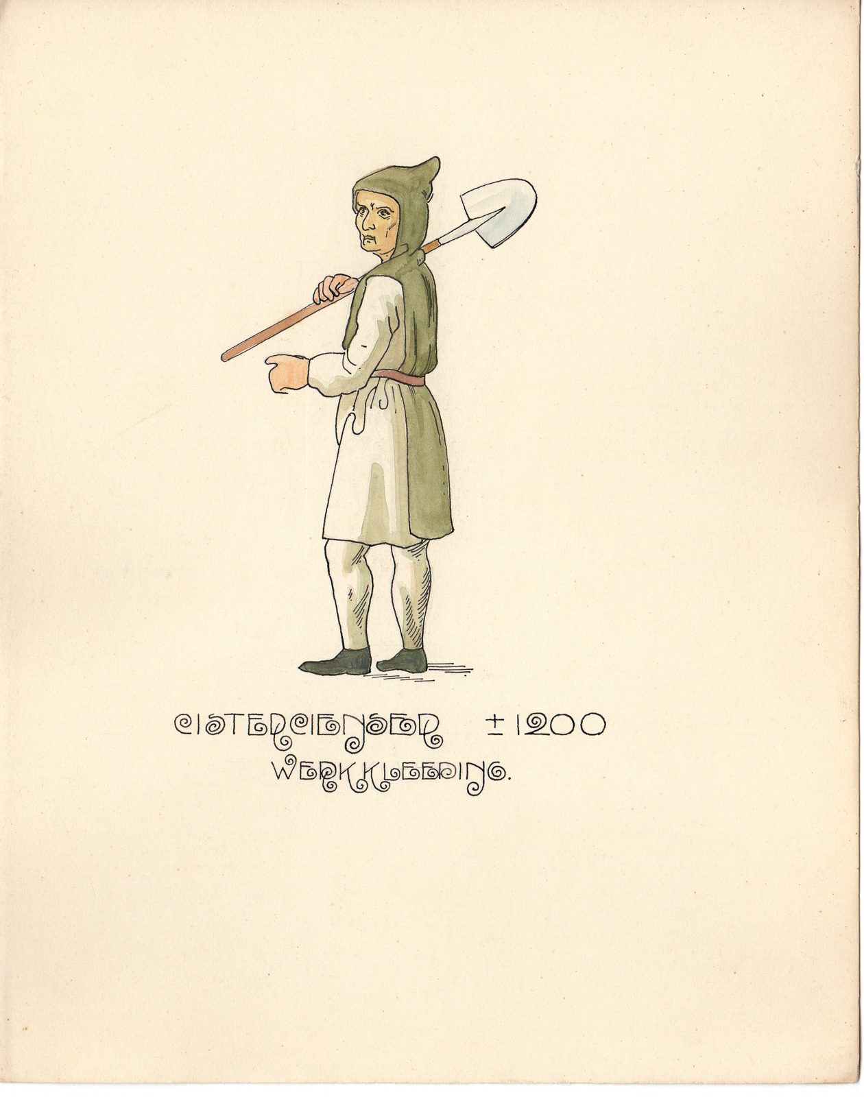 Pco 0458 416x528 Antique Drawing-COSTUME-CISTERIANS-WORKING CLOTHES-MONK-Anonymous-c.1920