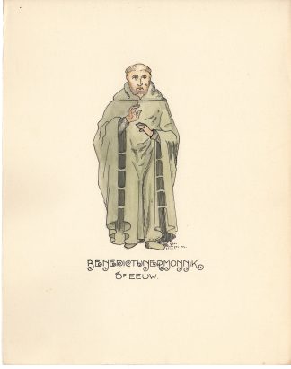 Antique Drawing-RELIGIOUS-COSTUME-BENEDICTINES-MONK-Anonymous-c.1920