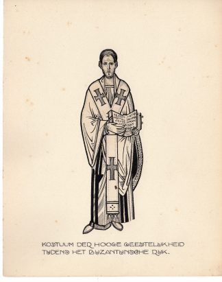 Antique Drawing-RELIGIOUS-COSTUME-BYZANTHIAN EMPIRE-MONK-Anonymous-c.1920