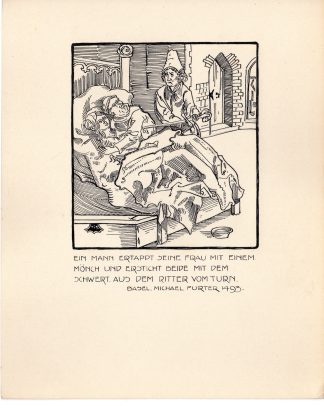 Antique Drawing-RELIGIOUS-COSTUME-ADULTERY-SWORD-MONK-Anonymous-Furter-c.1920