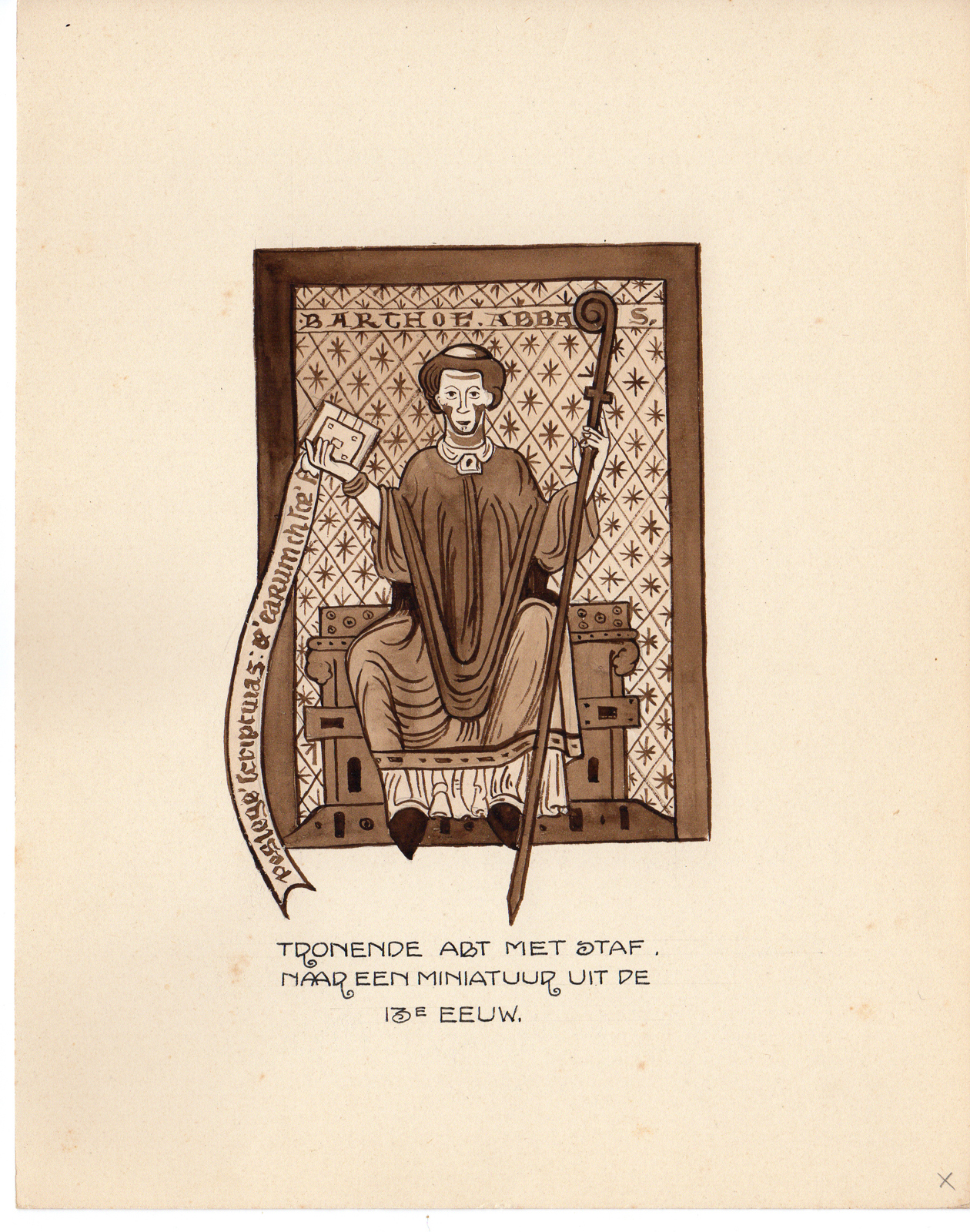 , Antique Drawing-RELIGIOUS-COSTUME-ABBEY-MONK-ABBOT-Anonymous-c.1920, Pictura Antique Prints