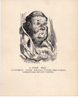 Antique Drawing-RELIGIOUS-COSTUME-CARICATURE-MONK-Anonymous-Dore-c.1920