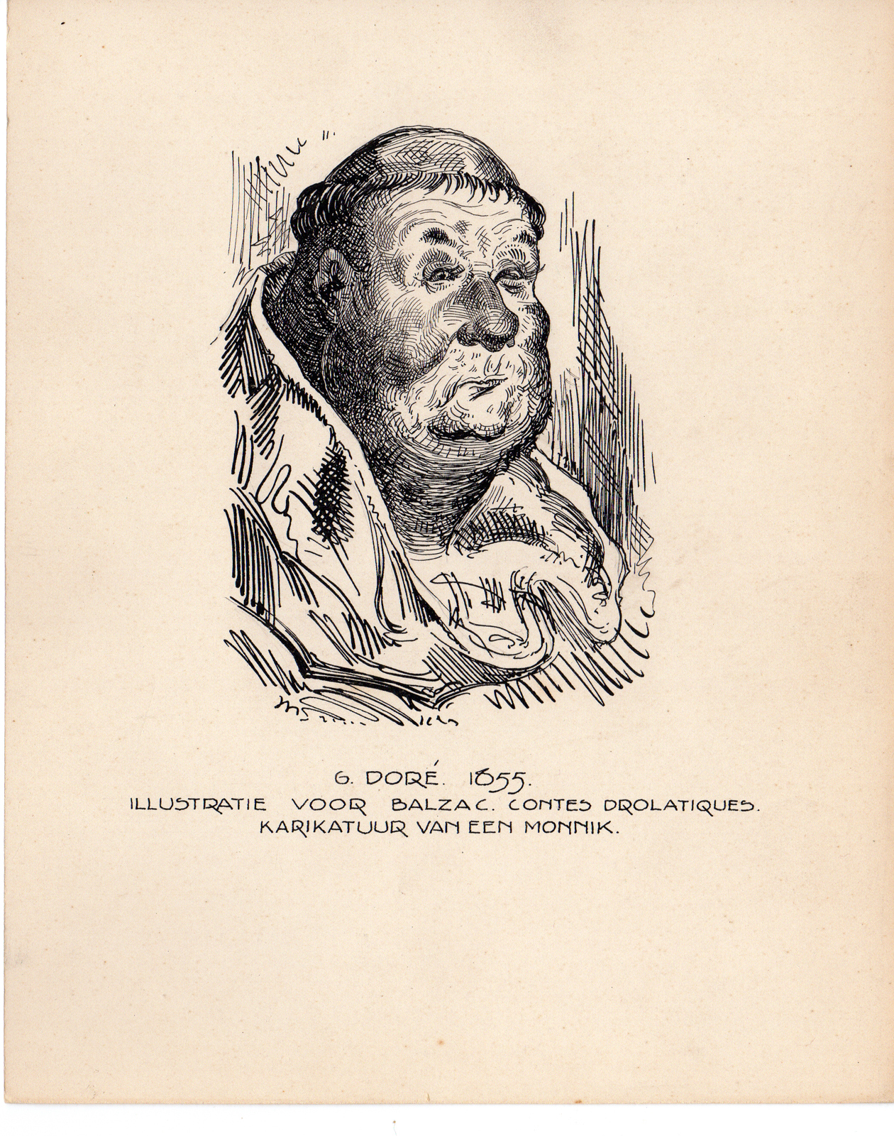 , Antique Drawing-RELIGIOUS-COSTUME-CARICATURE-MONK-Anonymous-Dore-c.1920, Pictura Antique Prints
