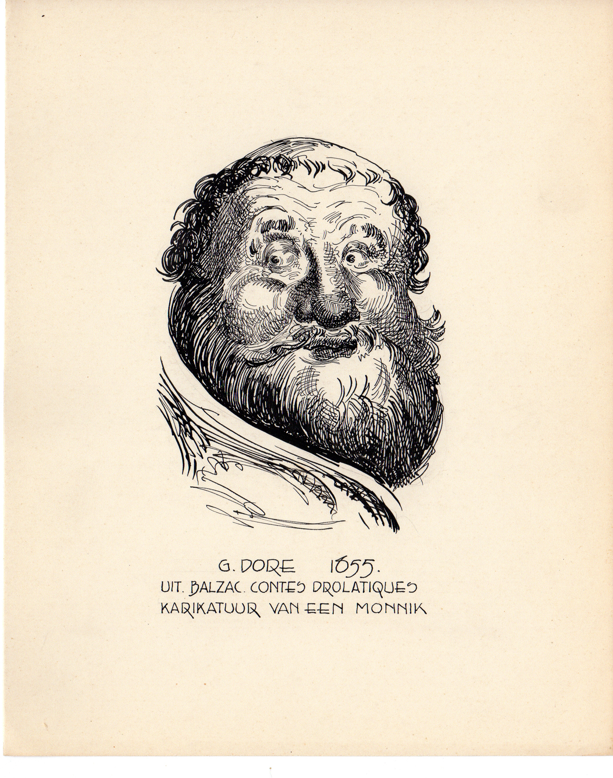 , Antique Drawing-RELIGIOUS-COSTUME-CARICATURE-MONK-Anonymous-Dore-c.1920, Pictura Antique Prints