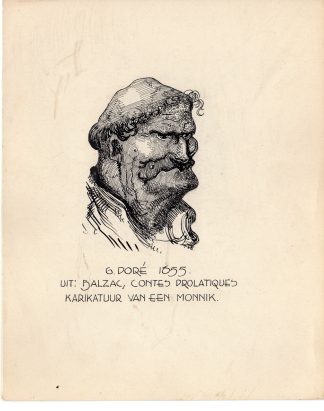 Antique Drawing-RELIGIOUS-COSTUME-CARICATURE-MONK-Anonymous-Dore-c.1920
