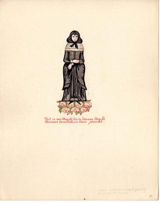 Antique Drawing-RELIGIOUS-COSTUME-VIRGIN-BEAUTY-Anonymous-c.1920