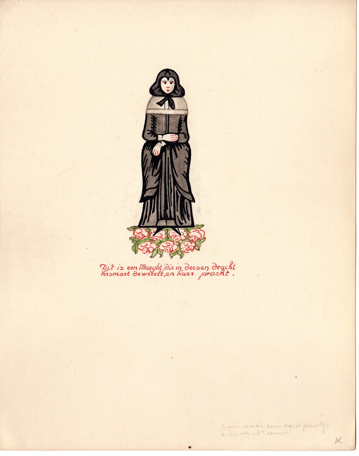 , Antique Drawing-RELIGIOUS-COSTUME-VIRGIN-BEAUTY-Anonymous-c.1920, Pictura Antique Prints