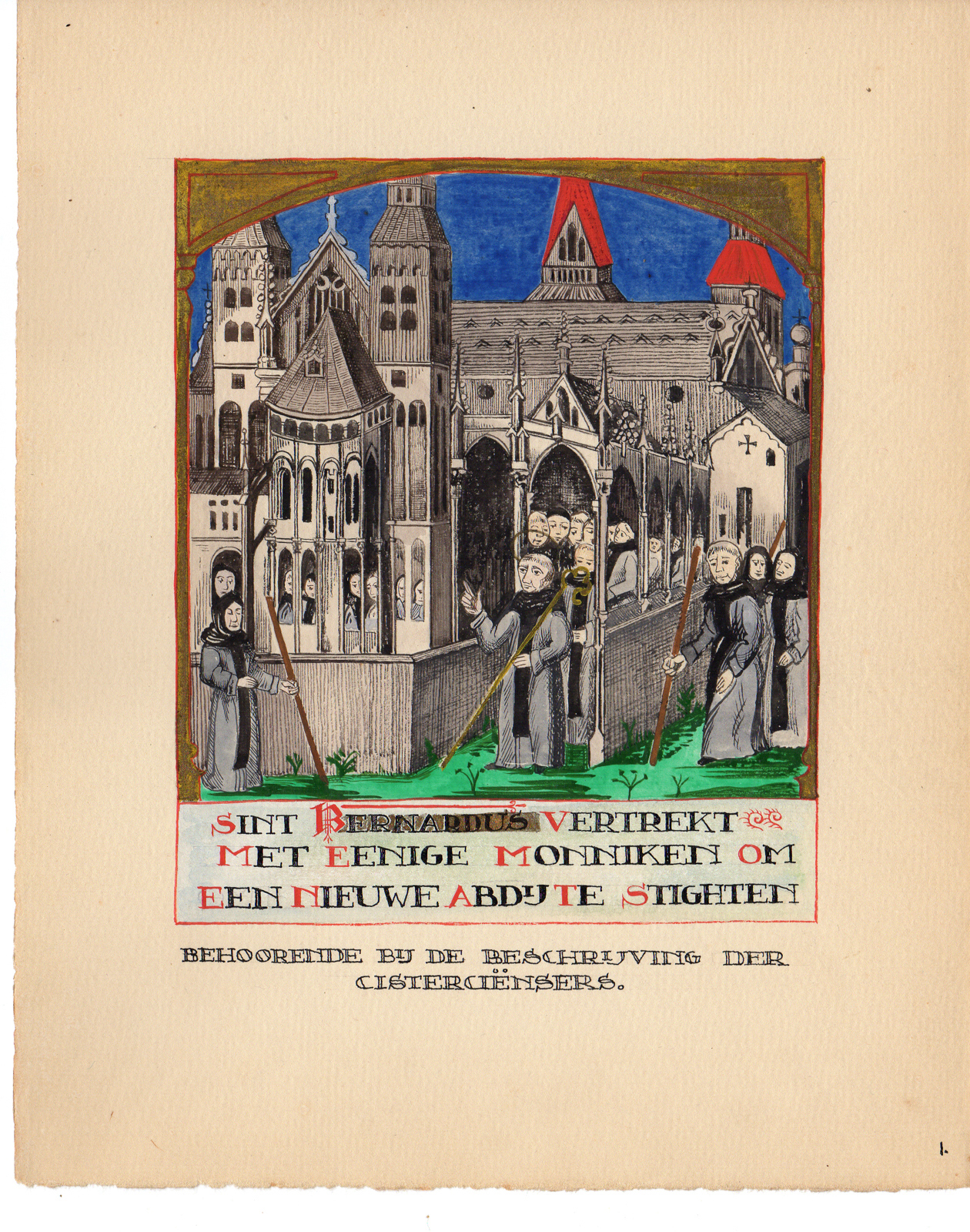 , Antique Drawing-RELIGIOUS-ST. BERNARD-MONKS-ABBEY-MAASTRICHT-Anonymous-c.1920, Pictura Antique Prints