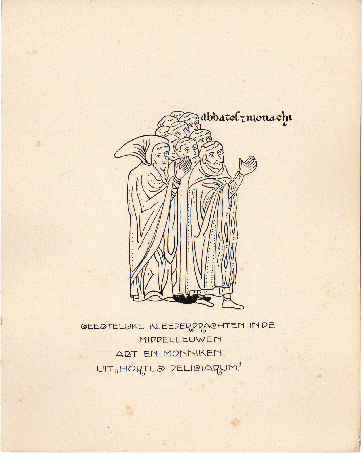 , Antique Drawing-ABBATEL MONARCH-TRADITIONAL COSTUME-MIDDLE AGES-Anonymous-c.1920, Pictura Antique Prints