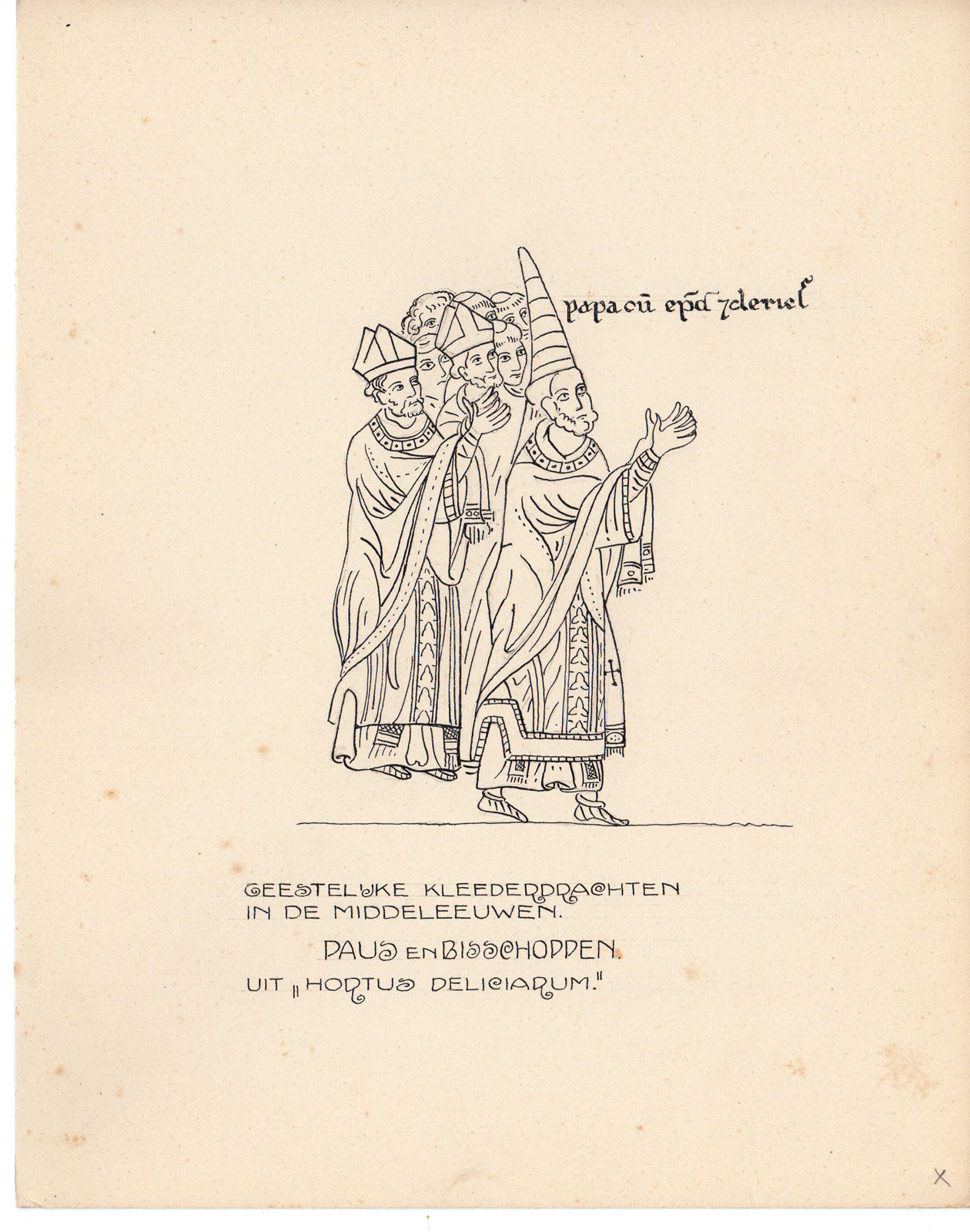 , Antique Drawing-RELIGIEUS-TRADITIONAL COSTUMES-MIDDLE AGES-Anonymous-c.1920, Pictura Antique Prints