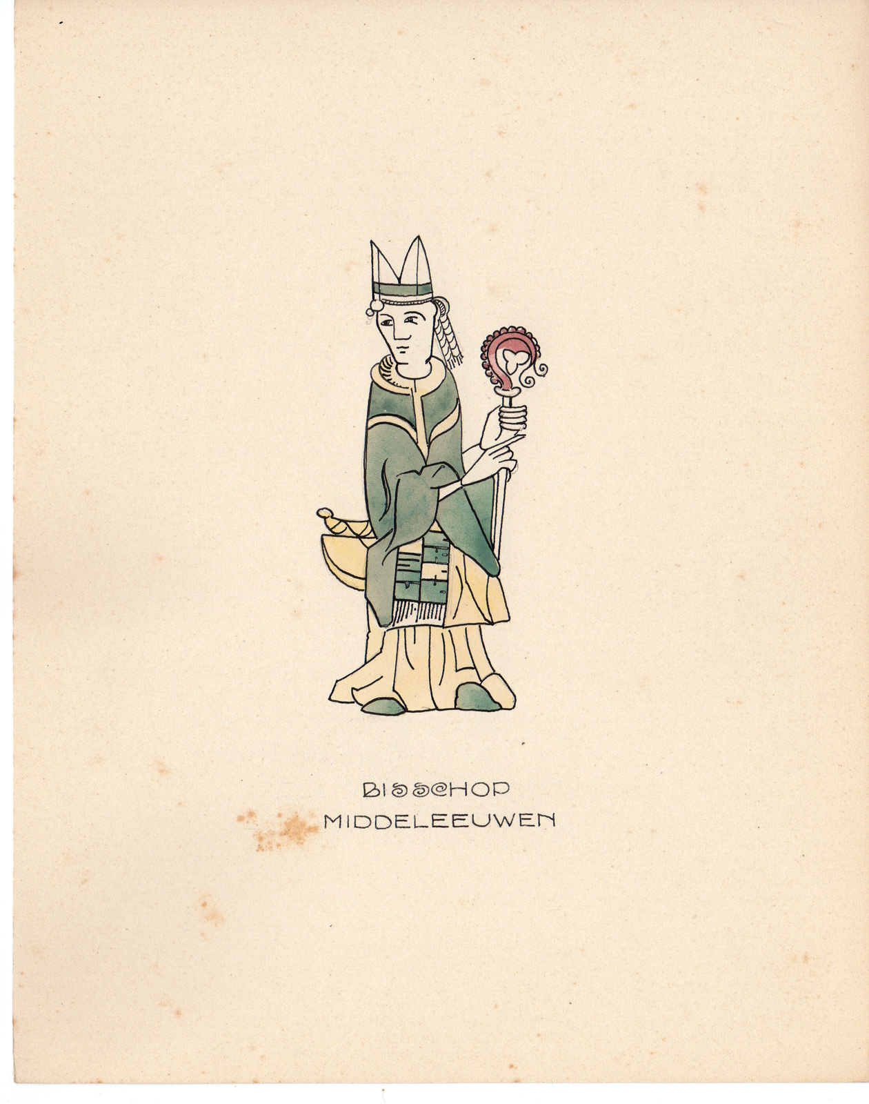 , Antique Drawing-BISHOP-MIDDLE AGES-Anonymous-c.1920, Pictura Antique Prints