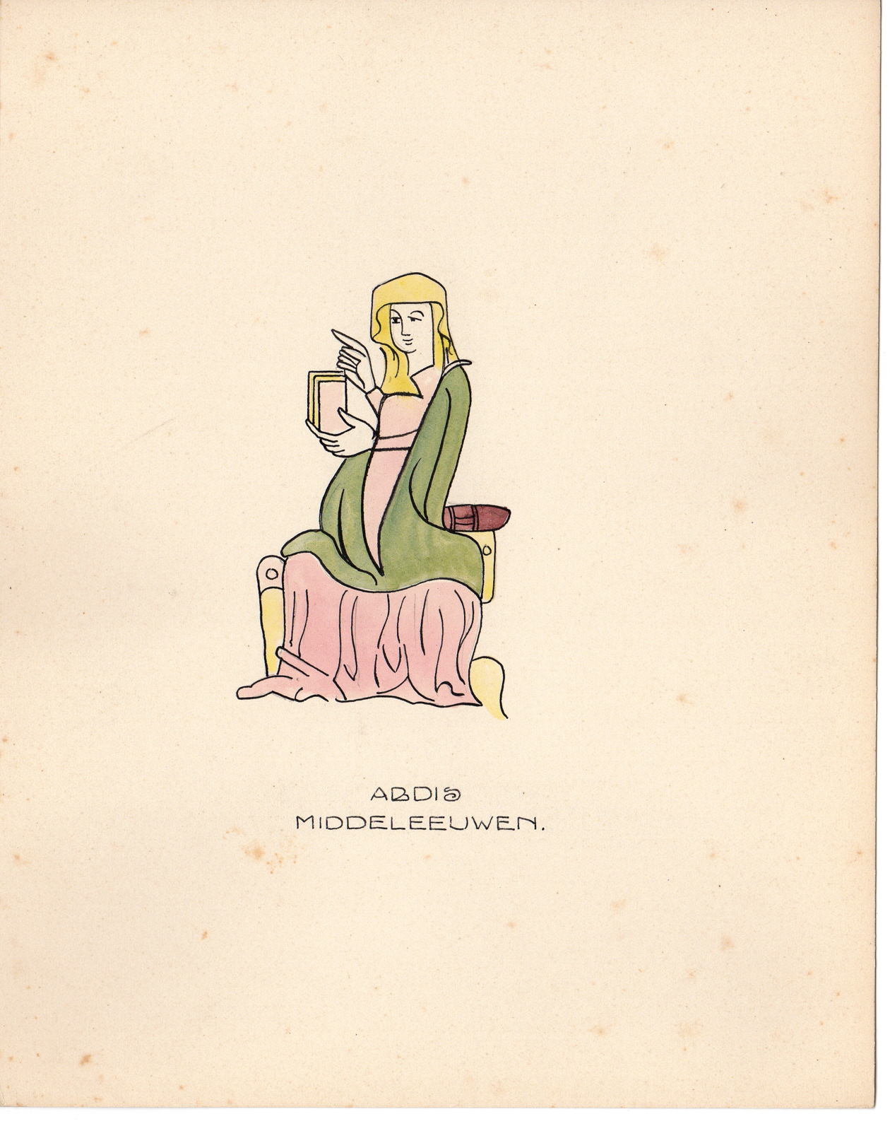 , Antique Drawing-ABBESS-MIDDLE AGES-Anonymous-c.1920, Pictura Antique Prints