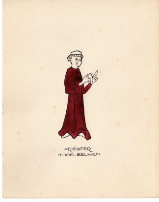 Antique Drawing-PRIEST-MIDDLE AGES-Anonymous-c.1920