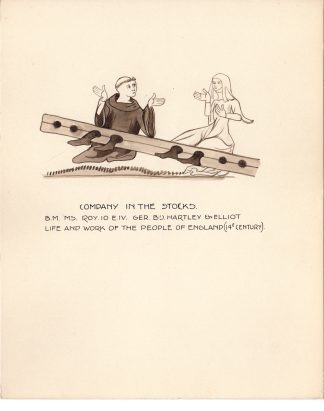 Antique Drawing-COMPANY IN THE STOCKS-LIVE AND WORK-Hartley and Elliot-c.1920