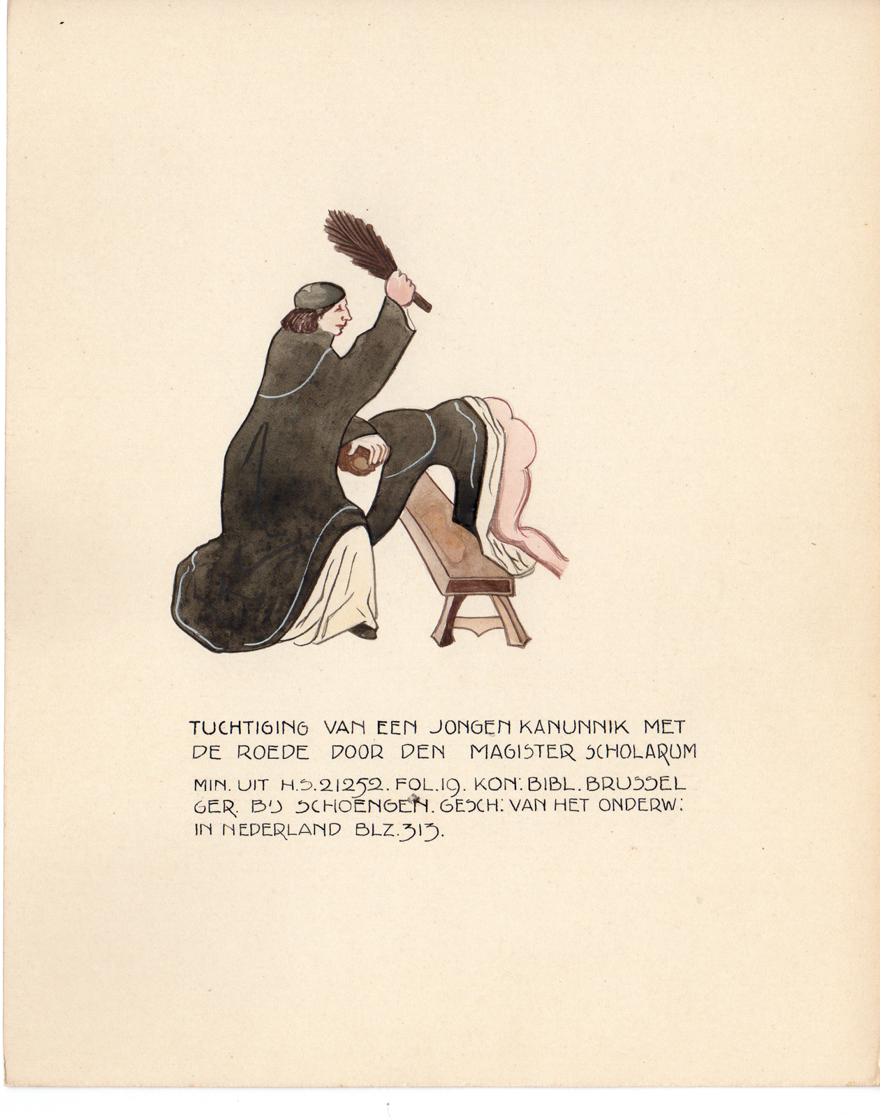, Antique Drawing-DISCIPLINE-CANONS BOY-HEAD OF THE SCHOOL-ROD-Anonymous-c.1920, Pictura Antique Prints
