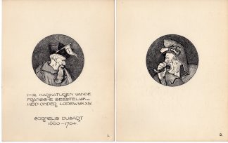12-Antique Drawings-CARICATURES-FRENCH CLERGY-LODEWIJK XIV-Dusart-c.1920
