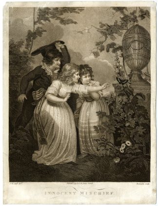Antique Master Print-INNOCENT-MISCHIEF-CHILDREN-BUTTERFLY-Bonnefoy-Westall-1799