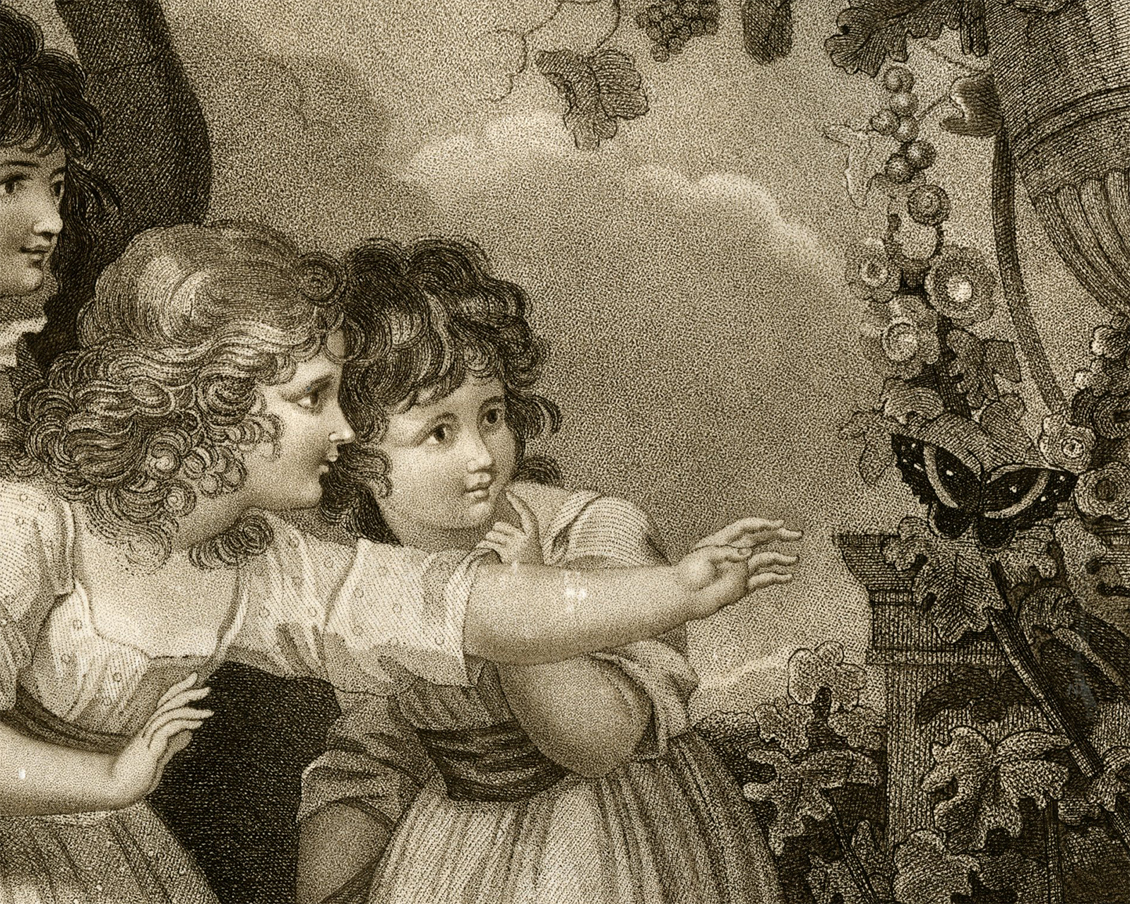 , Antique Master Print-INNOCENT-MISCHIEF-CHILDREN-BUTTERFLY-Bonnefoy-Westall-1799, Pictura Antique Prints