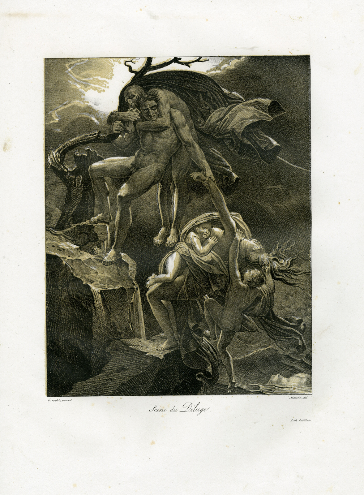 , Antique Master Print-SCENE-DU-DELUGE-LITHOGRAPH-Maurin-Villain-Girodet-1834, Pictura Antique Prints