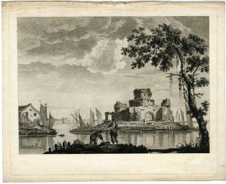 Antique Master Print-LA-BONNE-PECHE-FISHING-RUINS-PROOF-Benazech-Pillement-1761