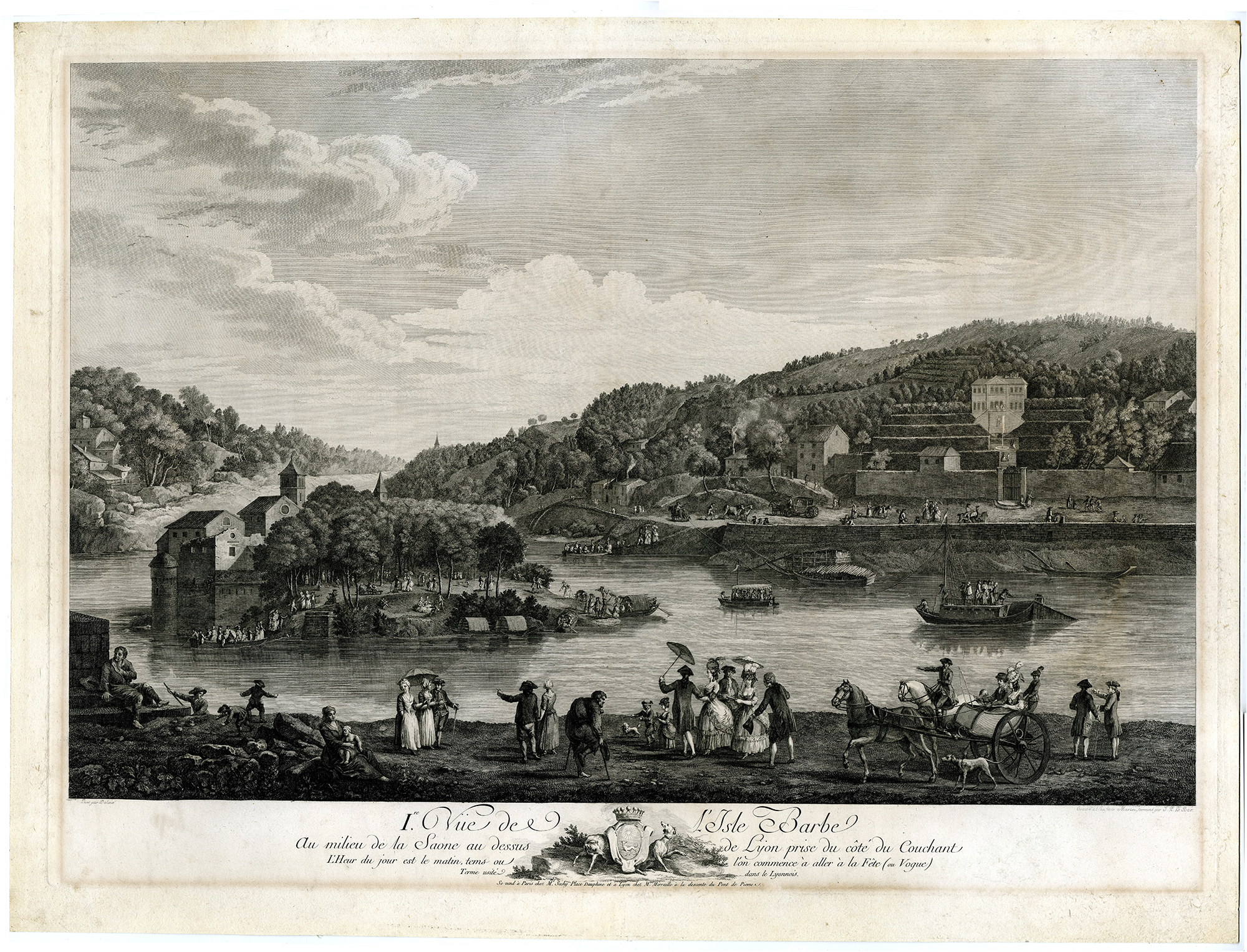 , Antique Master Print-ISLE-BARBE-VIEW-SAONE-LYON-FESTIVAL-Martini, Le Bas-Ollivier-1781, Pictura Antique Prints