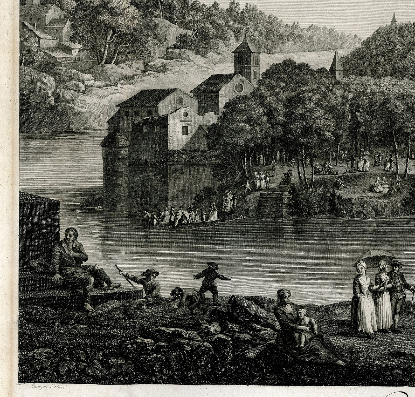 , Antique Master Print-ISLE-BARBE-VIEW-SAONE-LYON-FESTIVAL-Martini, Le Bas-Ollivier-1781, Pictura Antique Prints