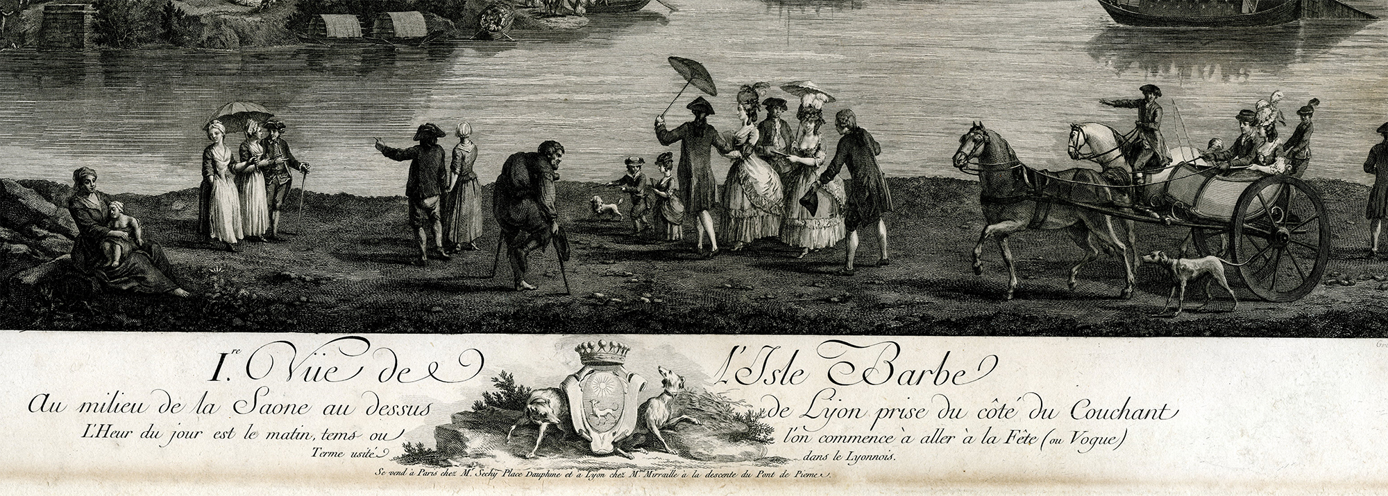 , Antique Master Print-ISLE-BARBE-VIEW-SAONE-LYON-FESTIVAL-Martini, Le Bas-Ollivier-1781, Pictura Antique Prints