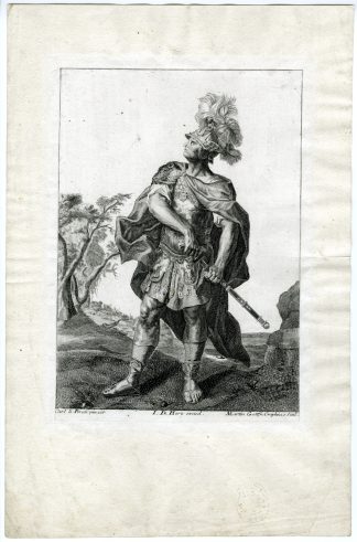 Antique Master Print-ACHILLES-CLASSICAL-WARRIOR-Crophius-Le Brun-c.1740-1754