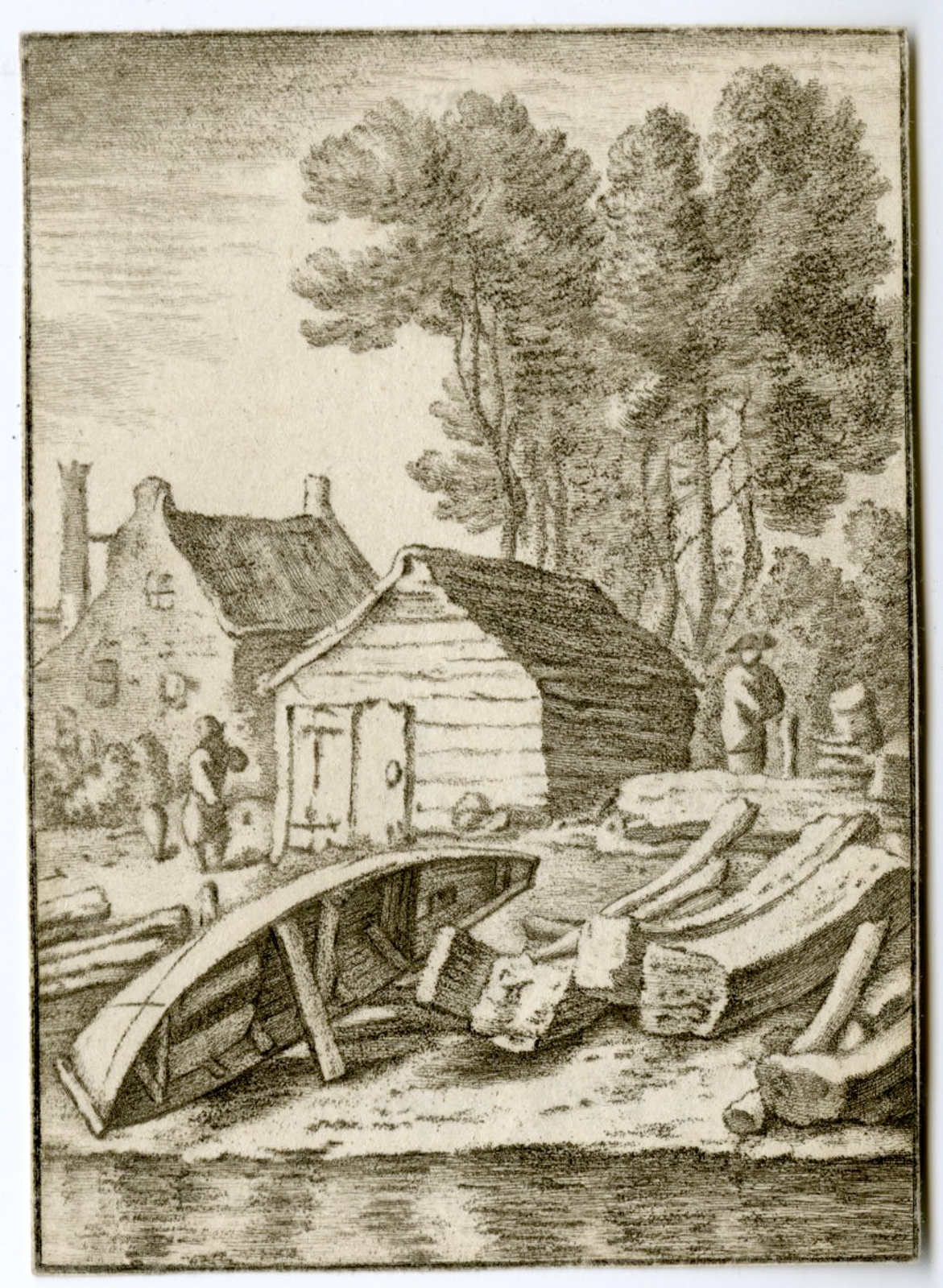 , Antique Master Print-SHIPYARD-Ploos van Amstel-Saftleven-1765, Pictura Antique Prints