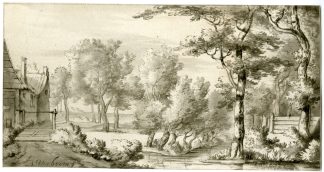 Antique Master Print-LANDSCAPE-FARMHOUSE-Josi-Verboom-1821