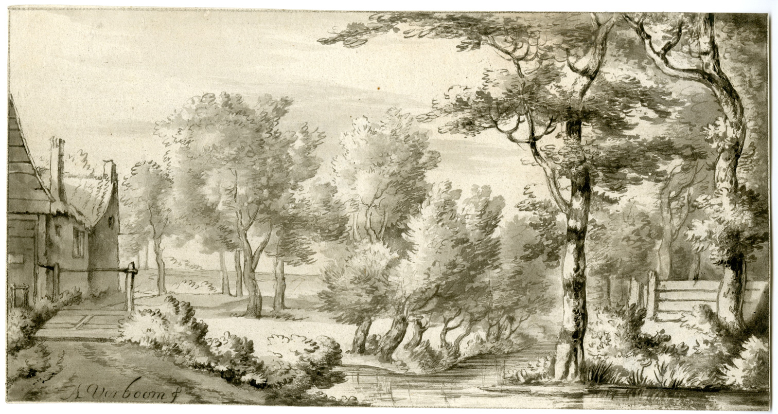 , Antique Master Print-LANDSCAPE-FARMHOUSE-Josi-Verboom-1821, Pictura Antique Prints