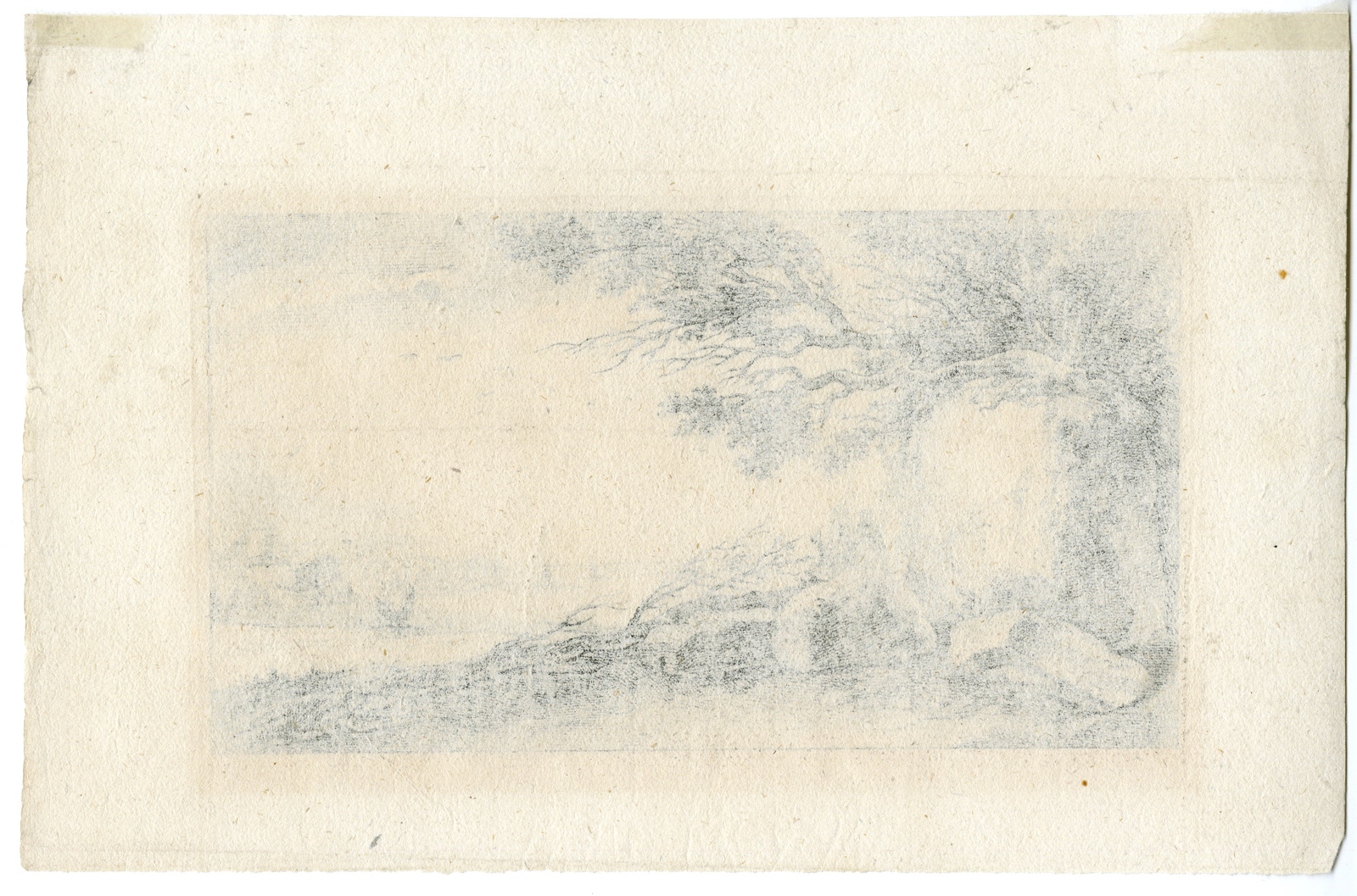 , Antique Master Print-RIVERSIDE-FORTIFICATION-WINDSWEPT-TREE-Anonymous-18th c., Pictura Antique Prints