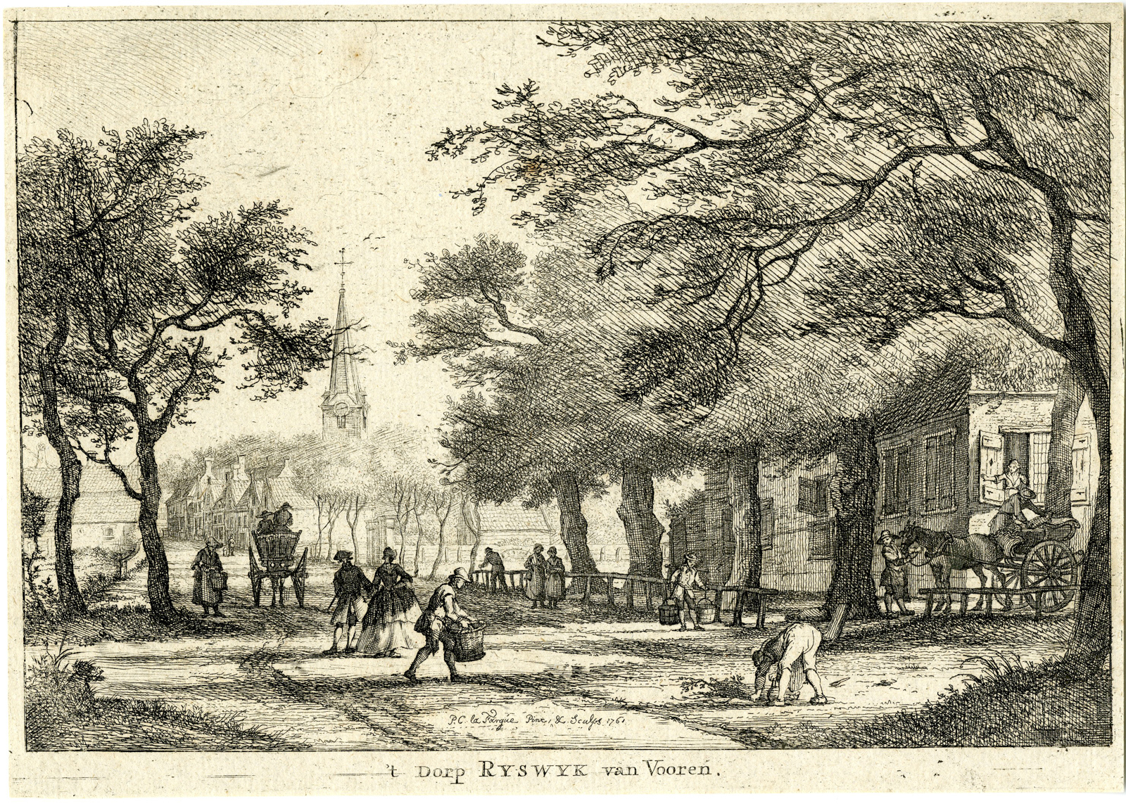 , Antique Master Print-NETHERLANDS-RIJSWIJK-VILLAGE-FRONT-VIEW-la Fargue-1764, Pictura Antique Prints