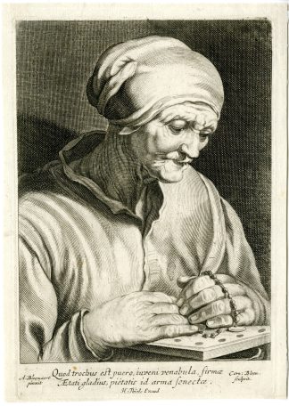 Antique Master Print-OLD-WOMAN-WITH-ROSARY-Bloemaert-c.1625-1630