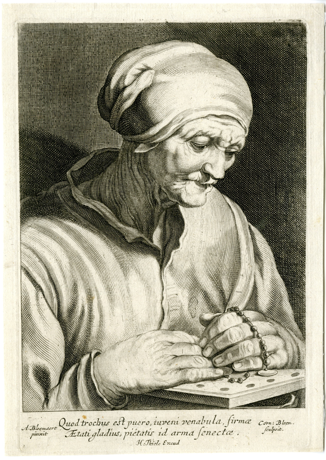 , Antique Master Print-OLD-WOMAN-WITH-ROSARY-Bloemaert-c.1625-1630, Pictura Antique Prints