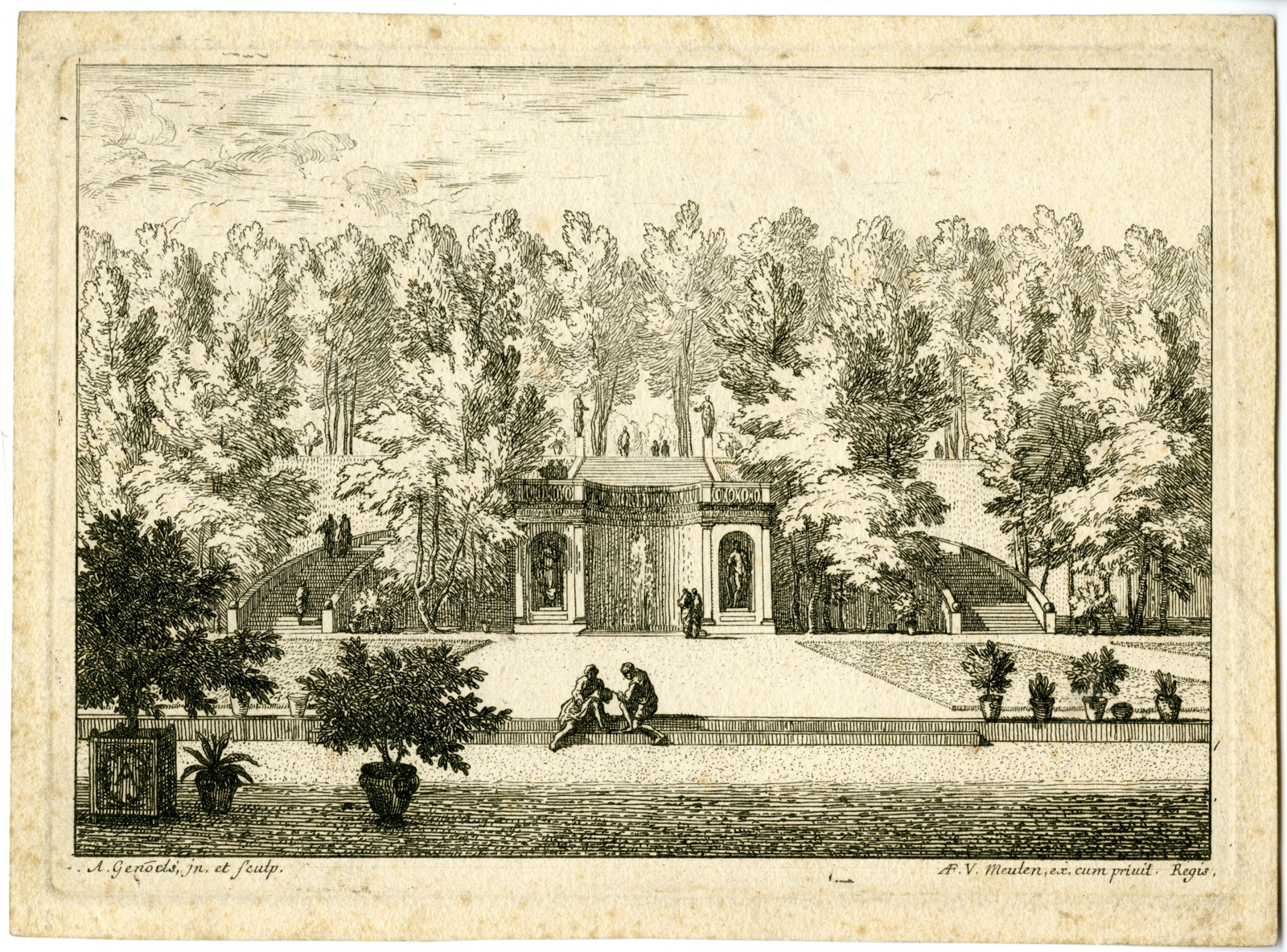 , Antique Master Print-GARDEN-ETCHING-FLEMISH-Genoels-c.1670?1690, Pictura Antique Prints