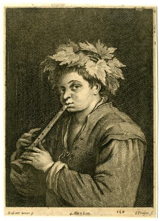 Antique Master Print-BOY WITH FLUTE-BACCHUS-PL. 150-van Troyen-Bassano-1673