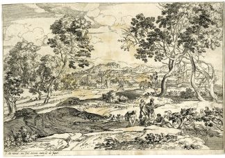 Antique Master Print-ITALIAN LANDSCAPE-FIGURES AND TOWN-de Neve-c.1612-1625