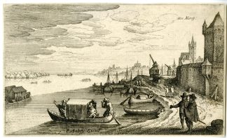 Antique Master Print-ZU MENTZ (MAINZ)?VIEW ON THE RHINE-Merian-1620
