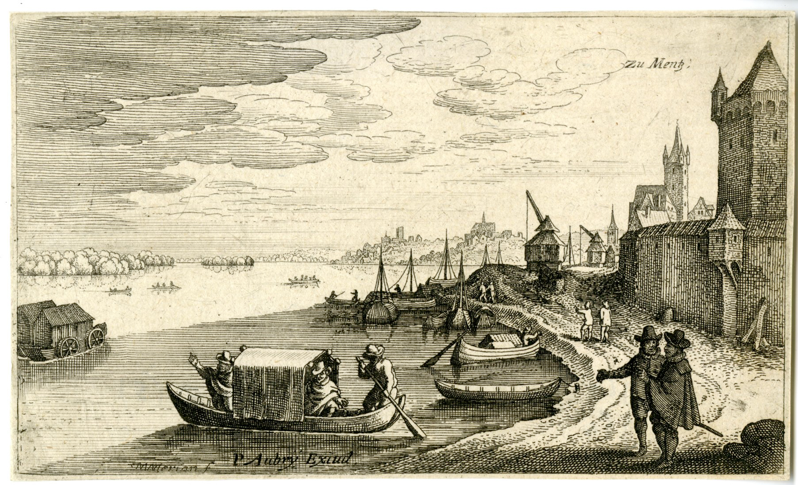 , Antique Master Print-ZU MENTZ (MAINZ)?VIEW ON THE RHINE-Merian-1620, Pictura Antique Prints