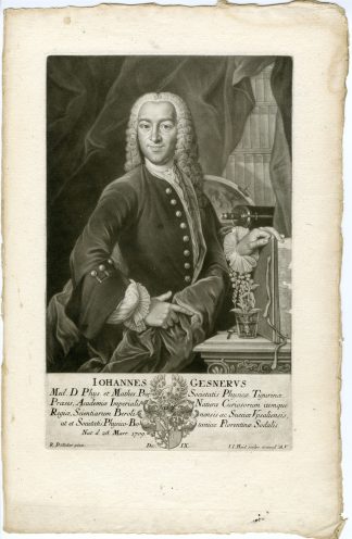 Antique Master Print-PORTRAIT-JOHANNES-GESNER-BOTANIST-Haid-Dallicker-c.1760