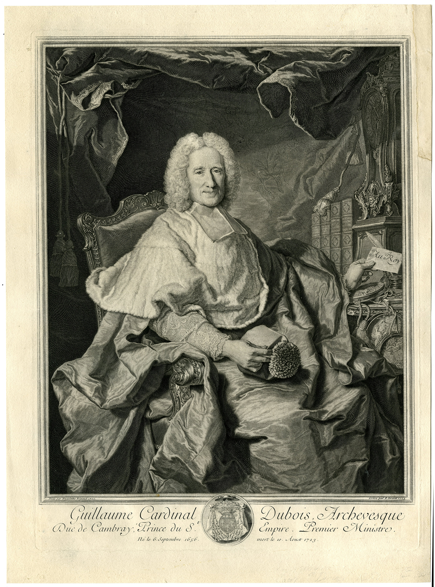 , Antique Master Print-PORTRAIT-CARDINAL-GUILLAUME-DUBOIS-Drevet-Rigaud-1724, Pictura Antique Prints