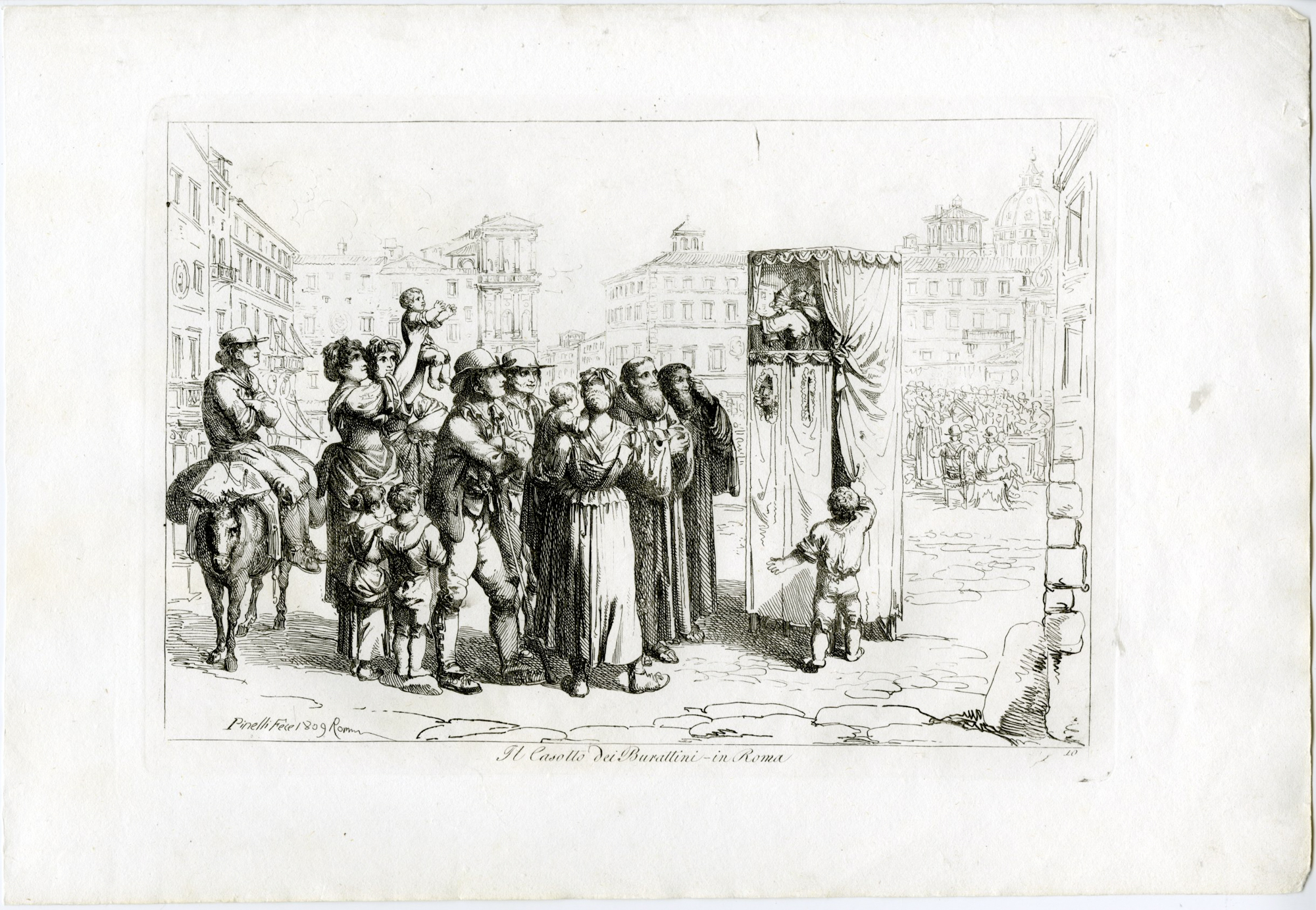 , Antique Master Print-PUPPET-BOOTH-ROMAN-STREET-SHOW-PL.10-Pinelli-1809, Pictura Antique Prints