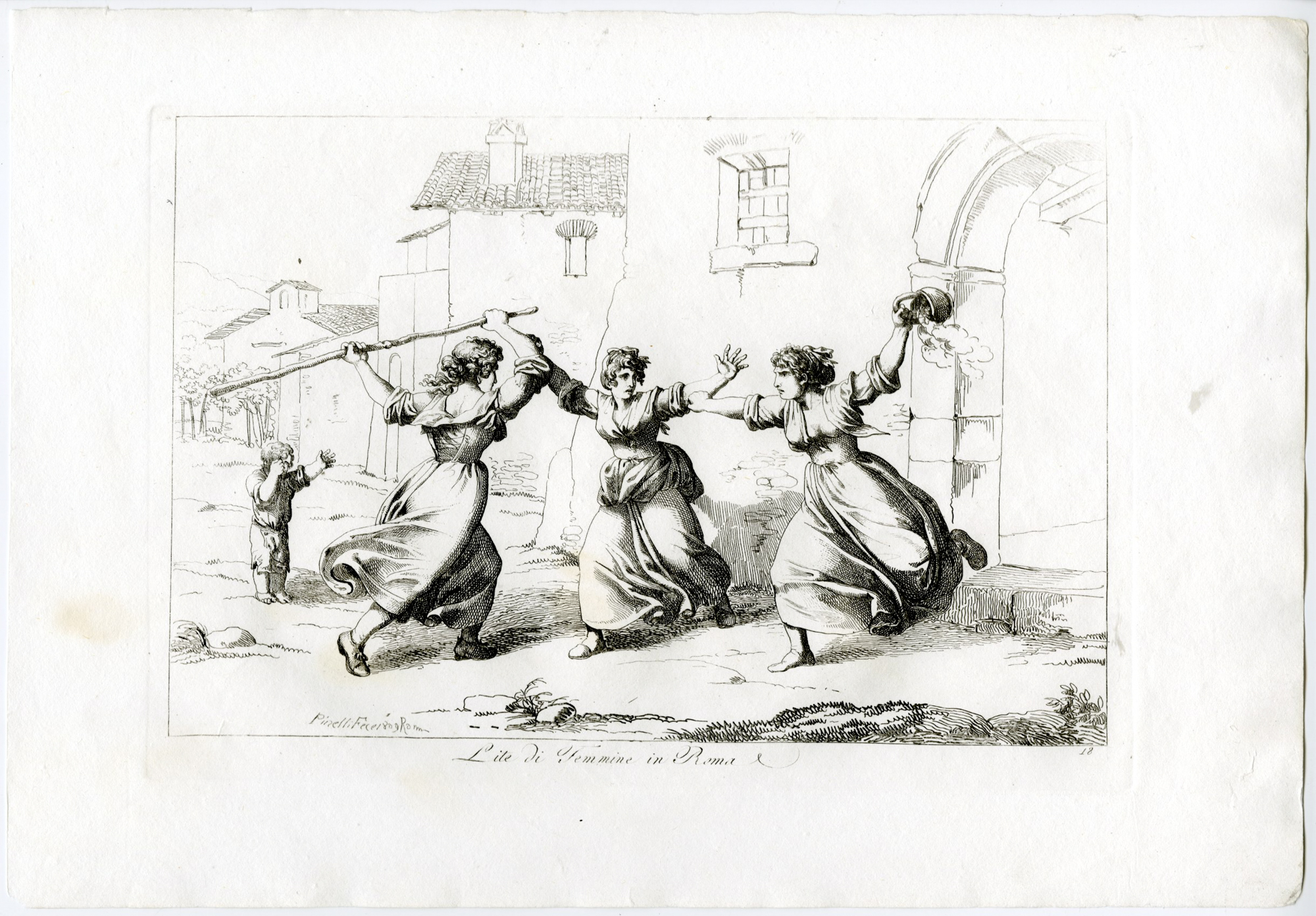 , Antique Master Print-WOMEN-FIGHT-ROMAN-STREET-SCENE-PL.18-Pinelli-1809, Pictura Antique Prints